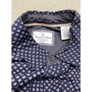 Thread & Cloth Men's Dress Shirt Size L Collar Navy Blue Print